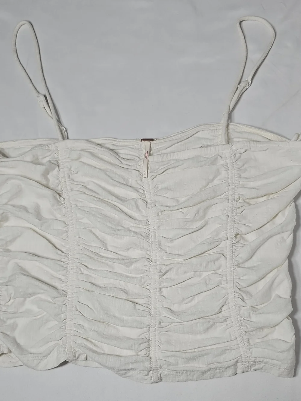 Free People White Ruched Spaghetti-Strap Camisole